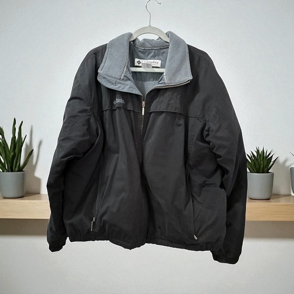 Mens Columbia Black Jacket Full Zip Fleece Lined Coat Outdoor XL - Picture 1 of 15